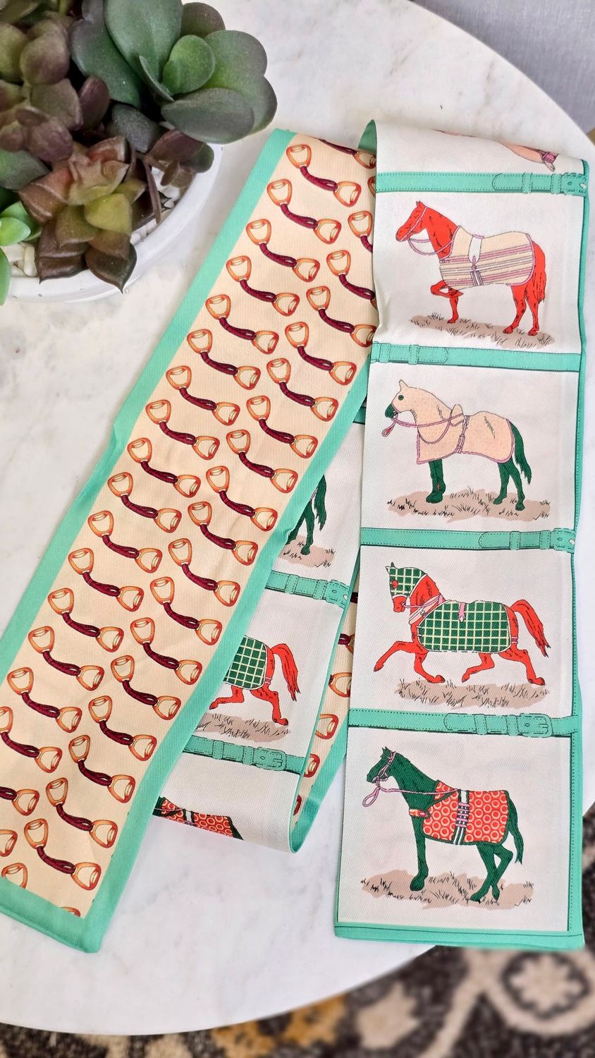 'Hermes' Inspired Reversible Narrow Scarf-Green