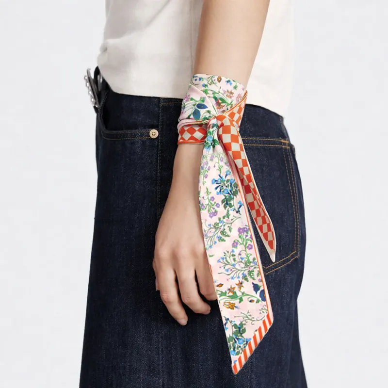 Floral Skinny Scarf-Orange