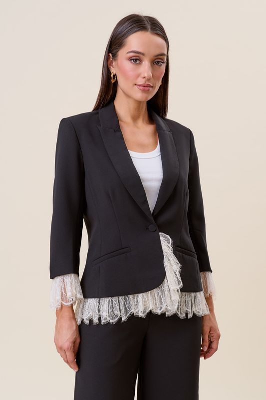 Layered Look Lace Trim Blazer
