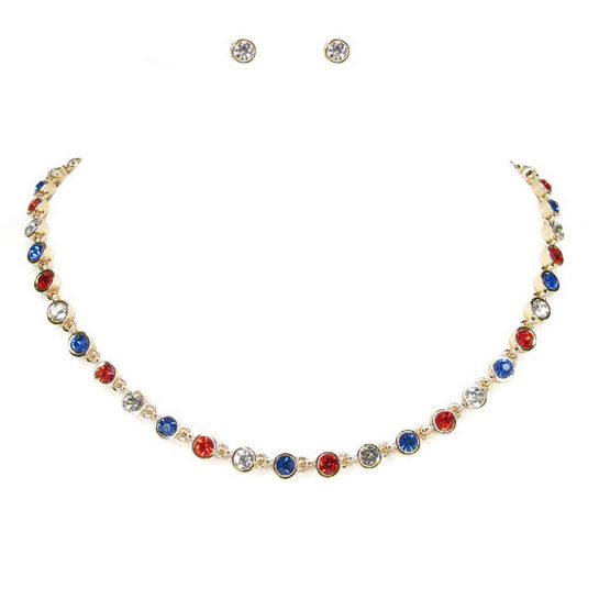 Red, White &amp; Blue Crystal Tennis Necklace