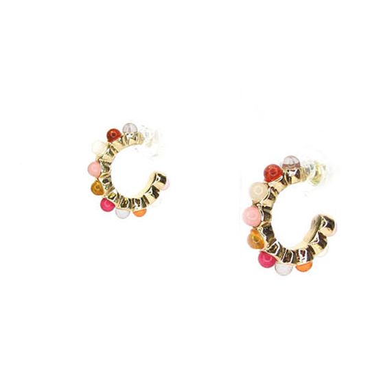 Pink Stone Hoop Earrings