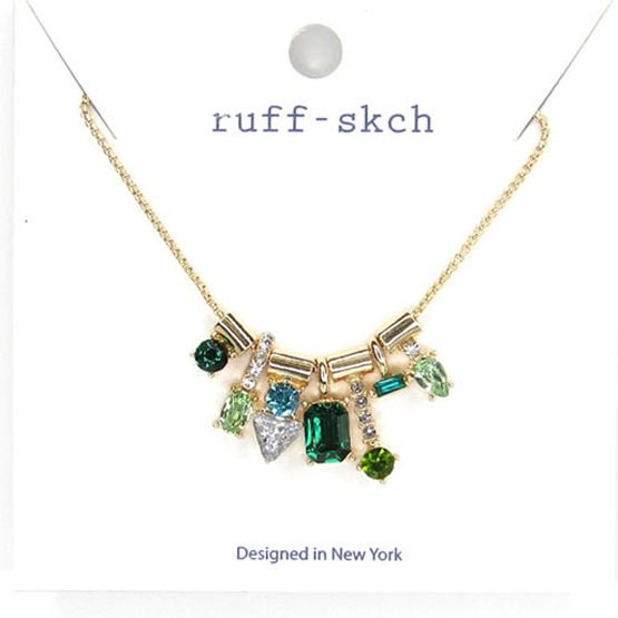 Gold &amp; Green Crystal Charm Necklace