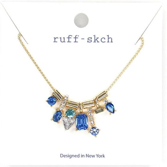 Gold &amp; Blue Crystal Charm Necklace