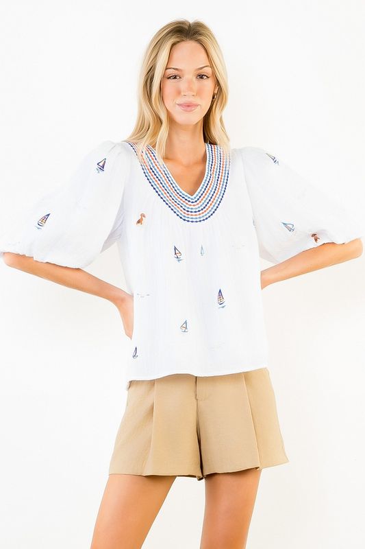 Sailboat Cotton Blouse