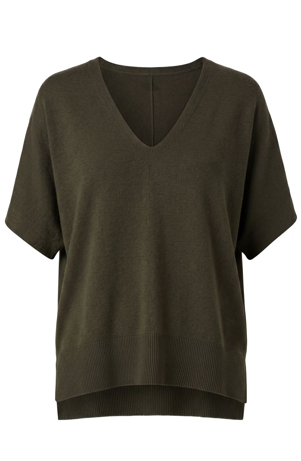 Short Sleeve V-Neck Dolman Popover Sweater w/Step Hem, Color: hunter green, Size: S