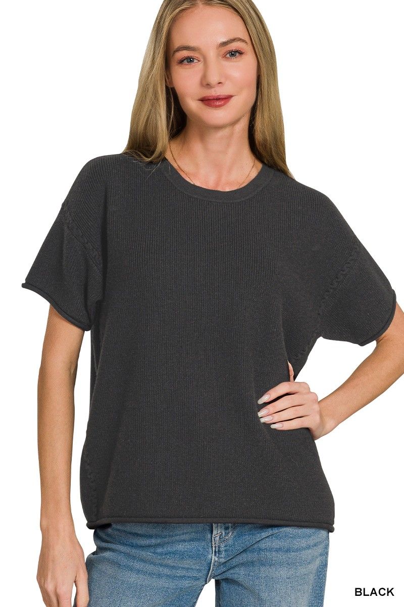 Short Sleeve Sweater, Color: Black, Size: Small