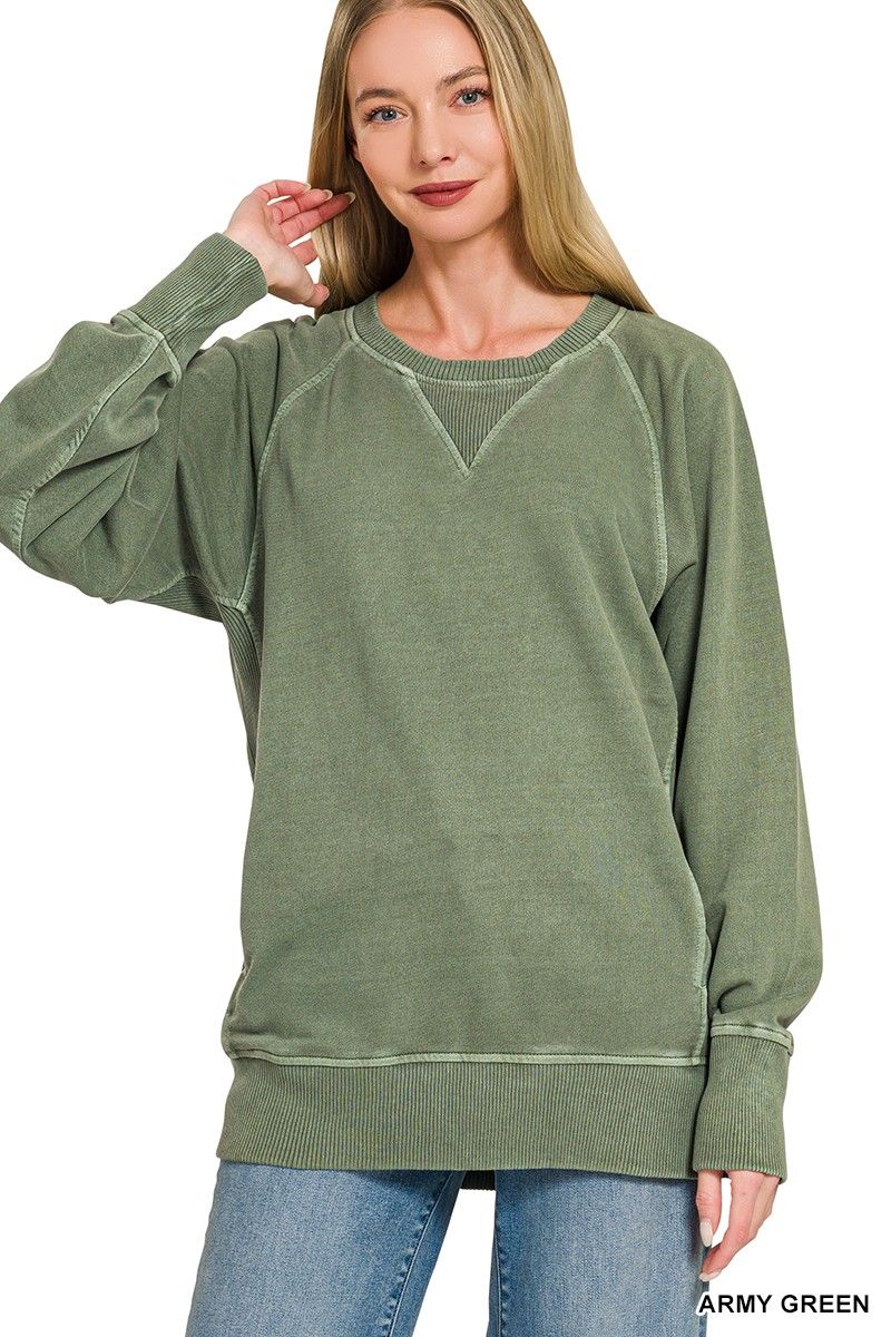 French Terry Pullover with Pockets, Color: Army Green, Size: Small