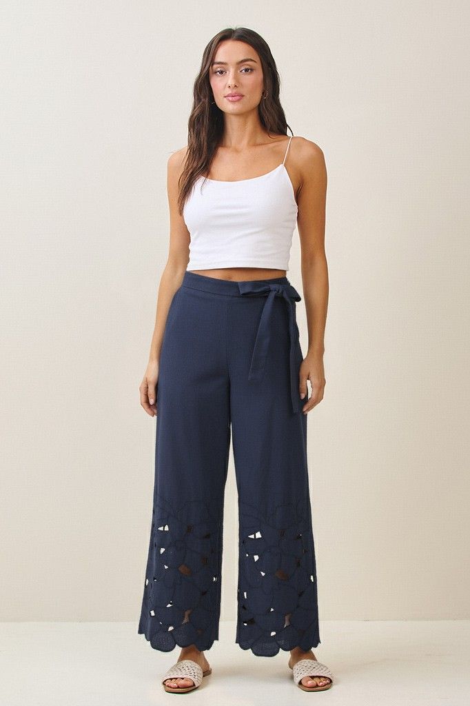Embroidered Cutout Pants