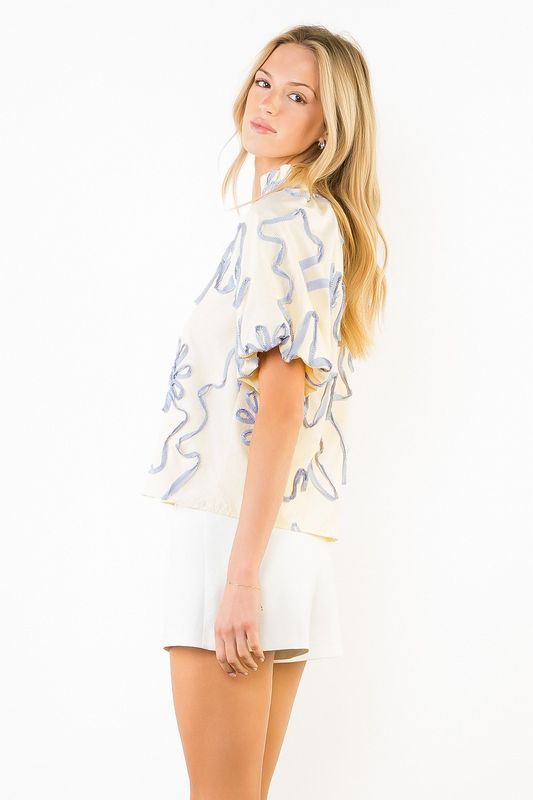 Puff Sleeve Ribbon Top