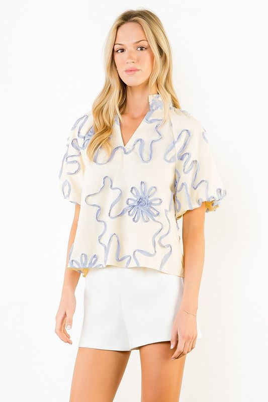 Puff Sleeve Ribbon Top