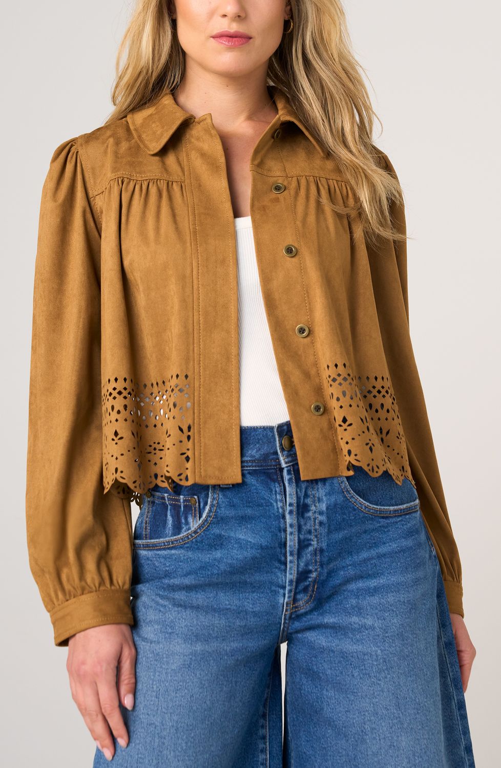 Puff Sleeve Jacket w/Laser Cut Hem