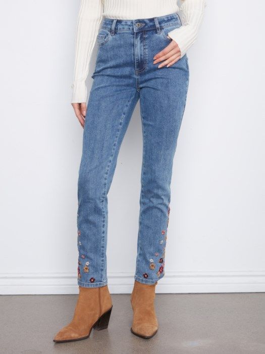 Embroidered Denim Pants