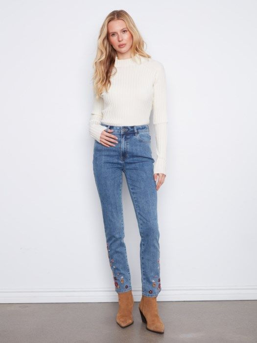 Embroidered Denim Pants