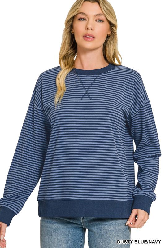 Striped Rib Banded Pullover