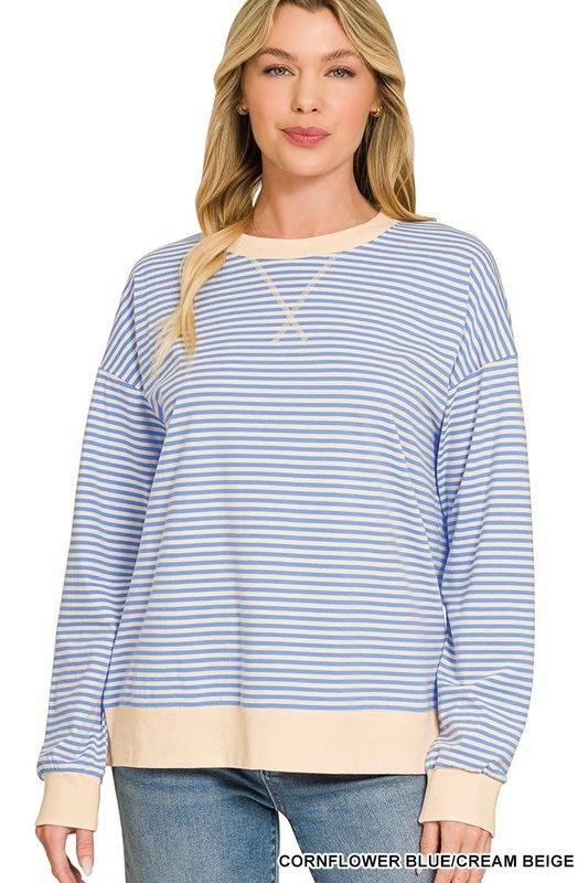 Striped Rib Banded Pullover