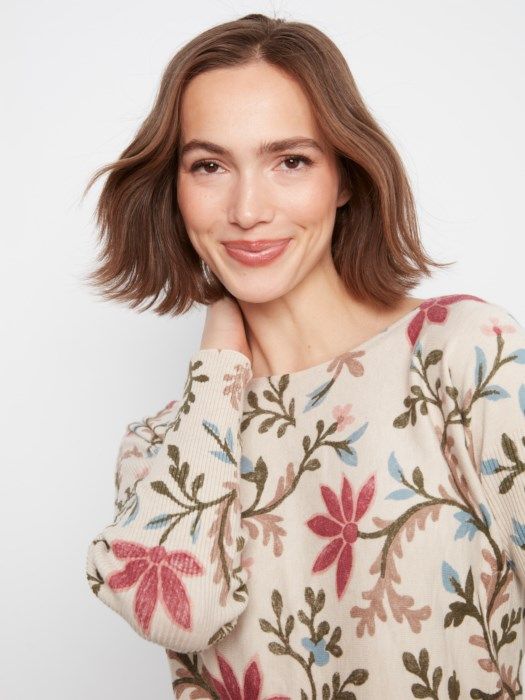 Drop Shoulder Printed Sweater