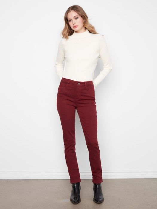Cuffed Hem Slim Twill Pants