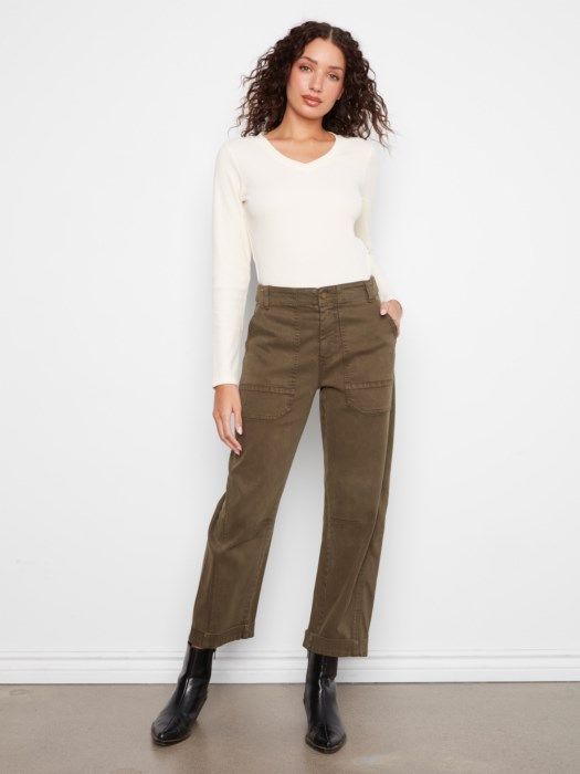 Twill Barrel Leg Pants