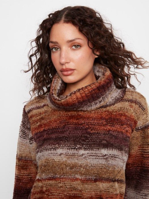 Cowl Neck Round Hem Cable Sweater