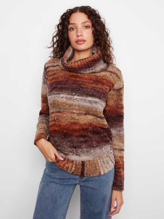 Cowl Neck Round Hem Cable Sweater