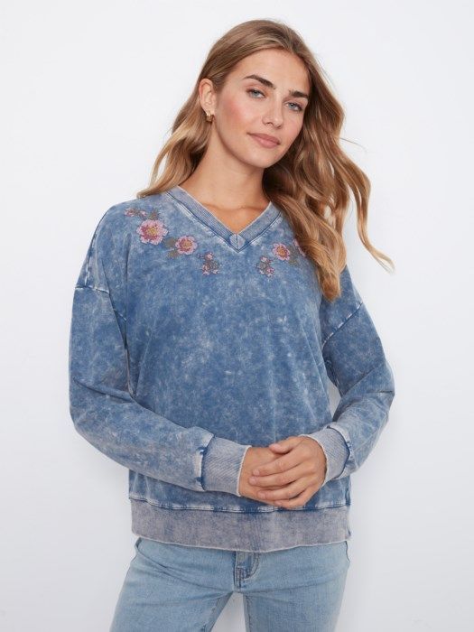 V-Neck Top with Embroidery Detail