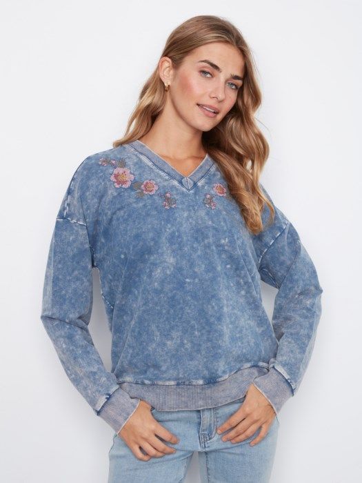 V-Neck Top with Embroidery Detail