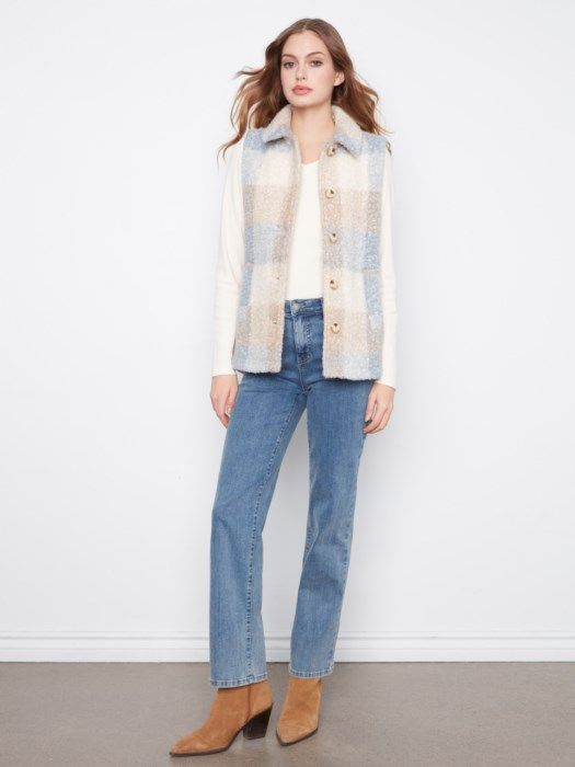 Plaid Boucle Knit Vest