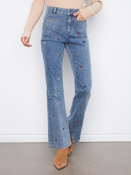 Flare Leg Pants with Embroidery