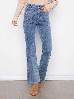 Flare Leg Pants with Embroidery