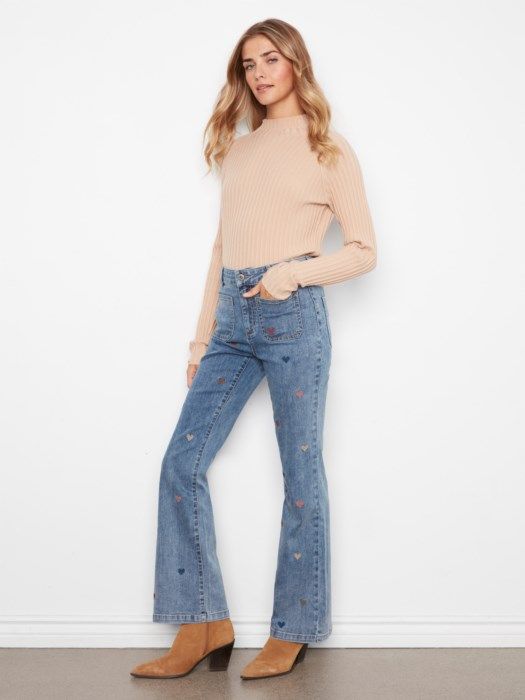 Flare Leg Pants with Embroidery