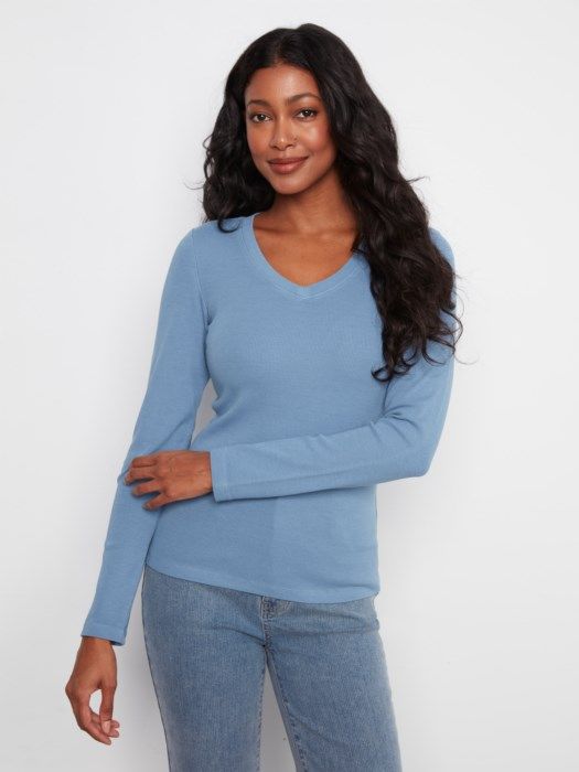 Tencel Rib V-Neck Top