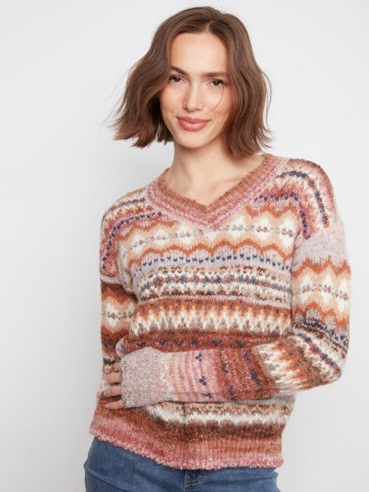 V-Neck Space Dye Sweater
