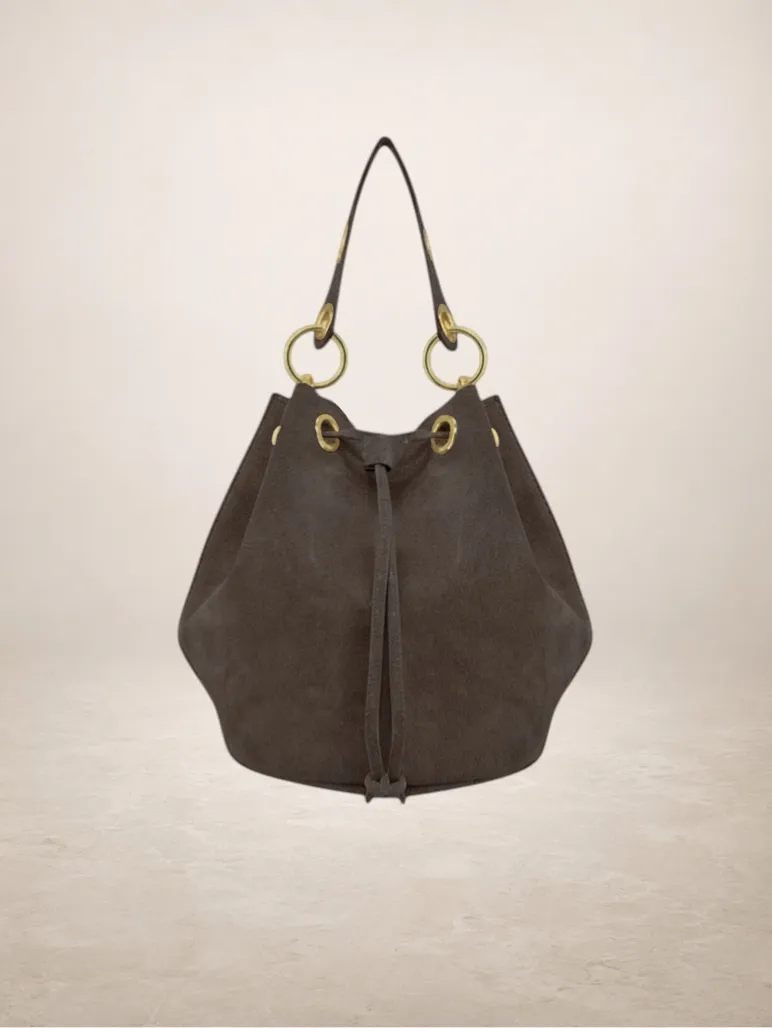 Arlecchino-Suede Leather Bonbon Bag-Dark Taupe