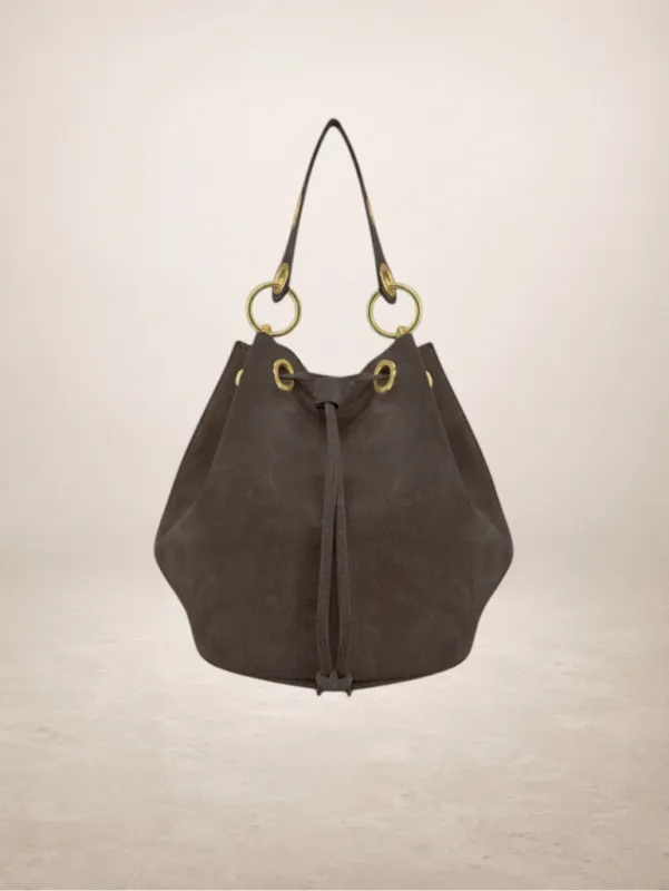 Arlecchino-Suede Leather Bonbon Bag-Dark Taupe