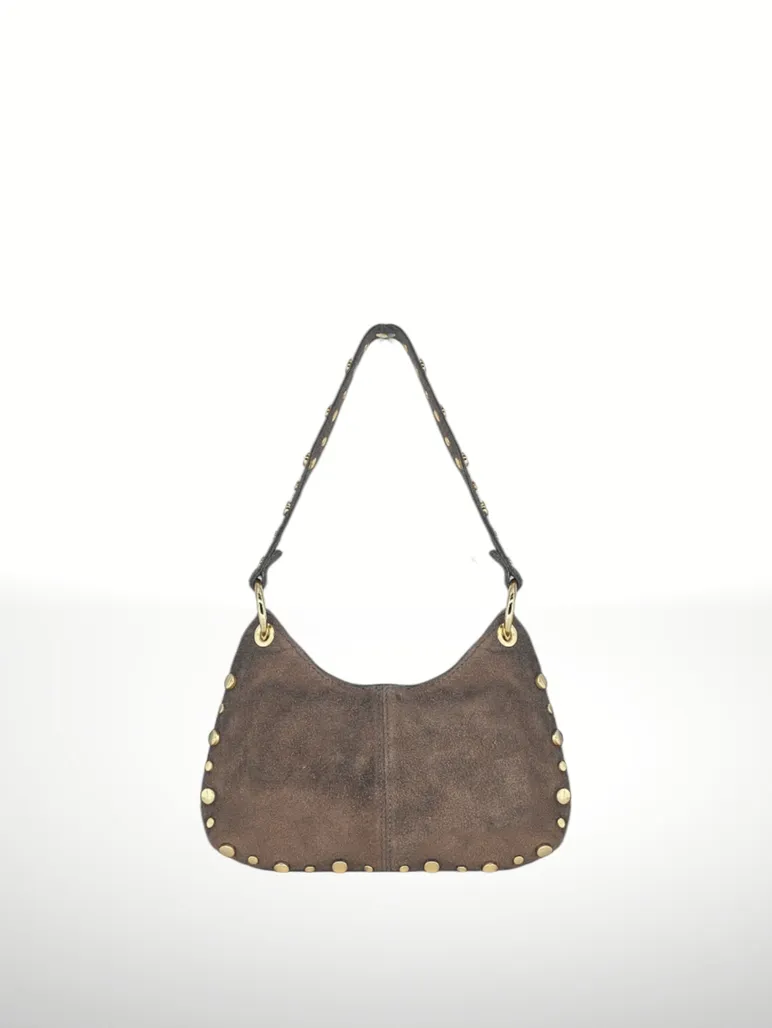 Germina Suede Leather Bag-Dark Taupe
