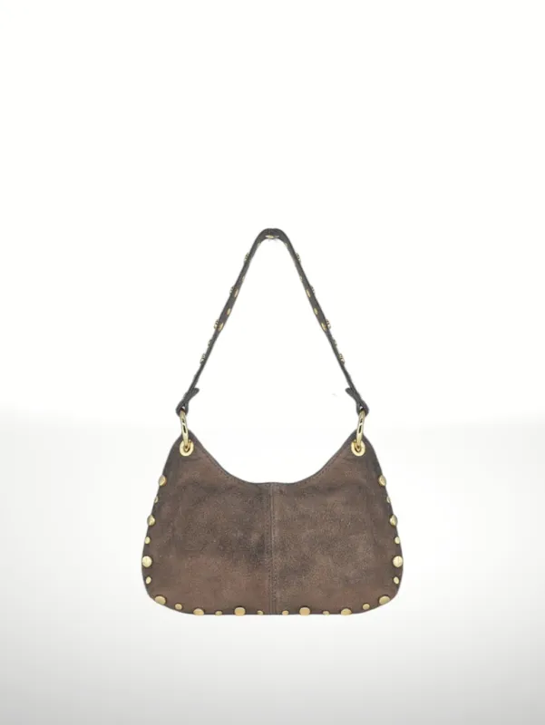 Germina Suede Leather Bag-Dark Taupe