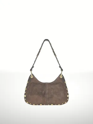 Germina Suede Leather Bag-Dark Taupe