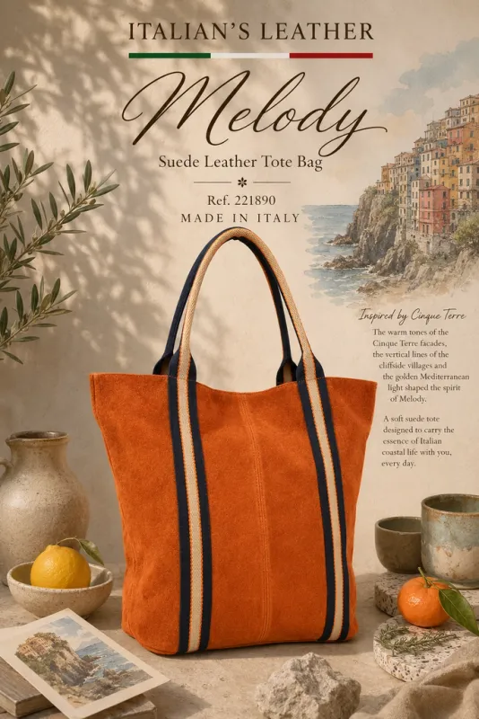 Melody Suede Leather Tote Bag-Tangerine