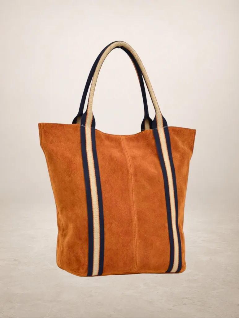 Melody Suede Leather Tote Bag-Tangerine