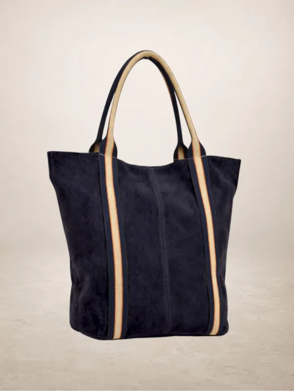 Melody Suede Leather Tote Bag-Navy Blue