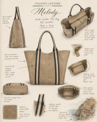 Melody Suede Leather Tote Bag-Navy Blue