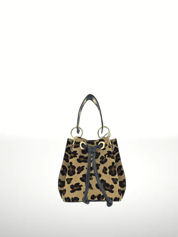Noelia Calf Leather and Foal-Hair Bag-Leopard