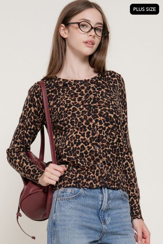 Plus Sized Leopard Print Sweater Cardigan