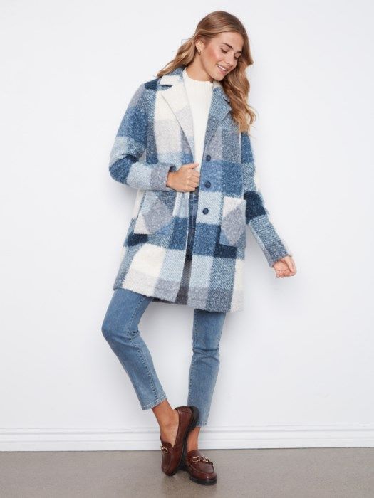 Plaid Boucle Tailored Coat