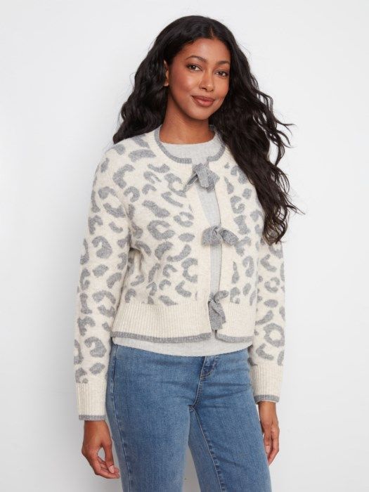 Bow Tie Front Jacquard Cardigan