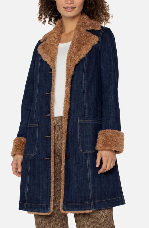 Sherpa Trimmed Notch Collar Jacket-38'