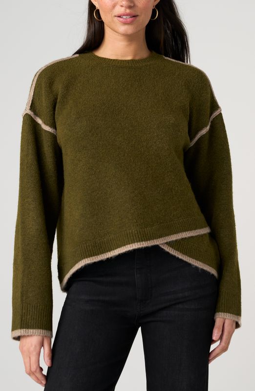 Long Sleeve Crewneck Sweater w/Cream Tulip Hem