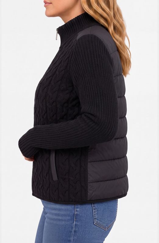 Long Sleeve Zip Front Quilted Sweater Jacket
