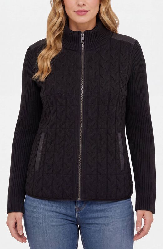 Long Sleeve Zip Front Quilted Sweater Jacket