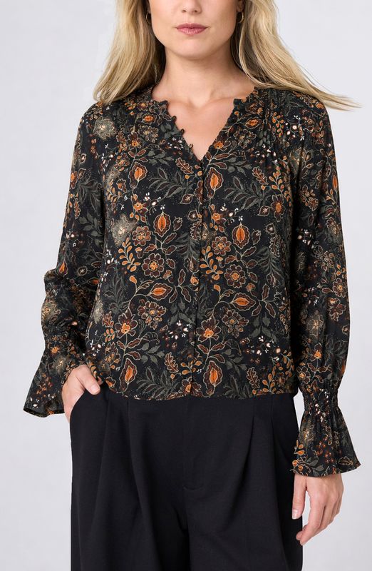 Long Sleeve Woven Blouse w/Pintucks